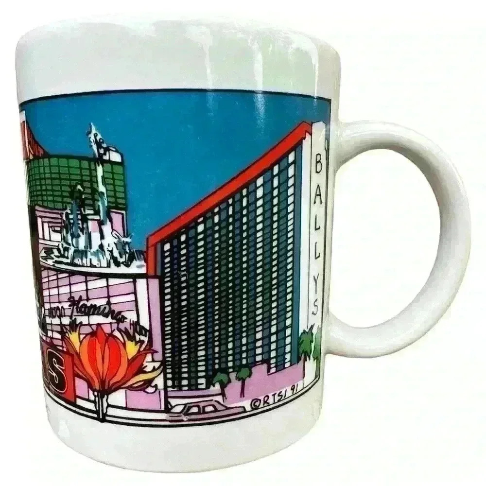 Vintage 90s Las Vegas casino hotels travel souvenir collector mug multicolored - Picture 4 of 8